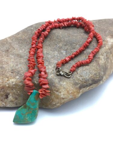 Native American Handmade Vintage Old Pawn Coral Necklace | Brass | 19" | 4004