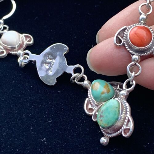Navajo Spiny, Turquoise & Howlite Dangle Earrings | Sterling Silver | Authentic Native American Handmade | 01616