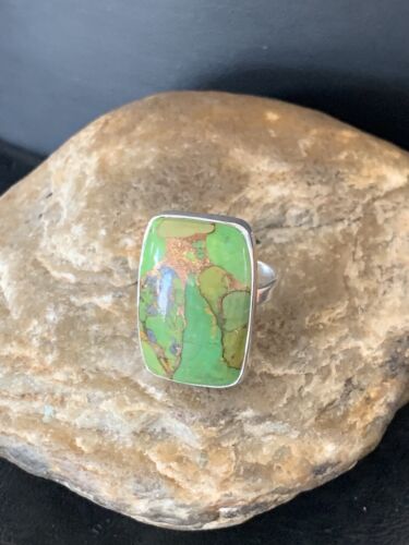 Adjustable Navajo Green Mojave Turquoise Ring | Sterling Silver | Sz 8 | Authentic Native American Handmade | 11791