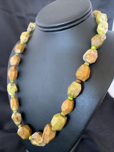 Navajo Sterling Silver Necklace | Graduated |Faceted Green Nugget Turquoise | 21" | Authentic Native American | 1492