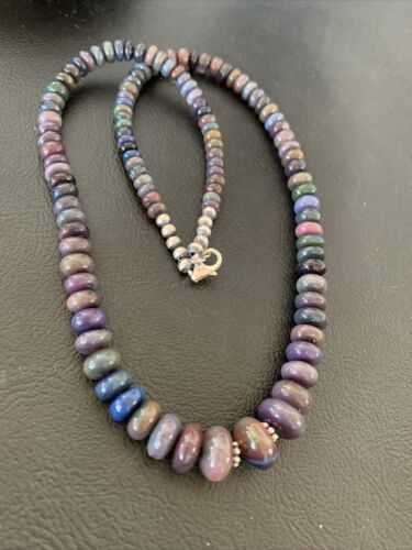Native American Women's | Sterling Silver | Ethiopian Black Fire Opal Bead Necklace | Handmade | 18" | 01919