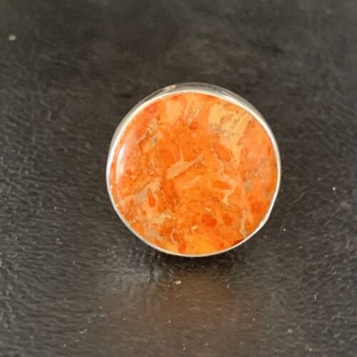 Native American Women's Apple Coral Sponge Ring | Sterling Silver | Sz 8 | 14046