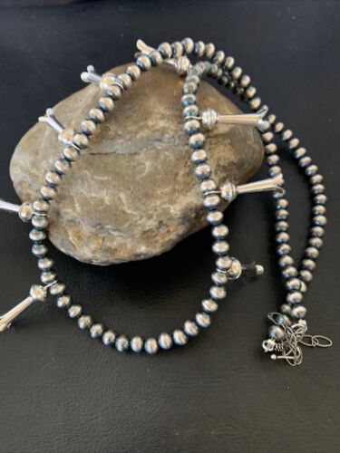 Navajo Pearl Necklace | 6mm Sterling Silver Beads | 24" | Authentic Native American Handmade | 12266
