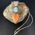 Navajo Dry Creek Turquoise Spiny Necklace Pendant | Sterling Silver | 2.5" | 13581