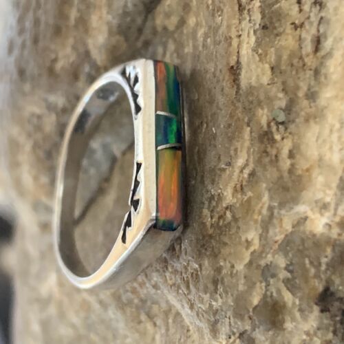 Native American Navajo Blue Pink Opal Inlay Ring | Sz 6.5 | Sterling Silver | 11289 - Masha USA