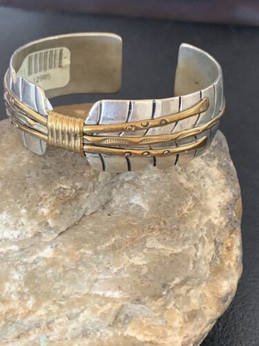 Navajo Sterling Silver Gold Filled Cuff Bracelet | Authentic Native American Handmade | 1577