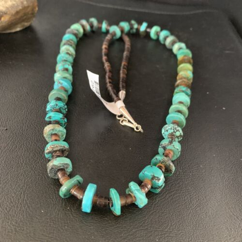 Native American Navajo Turquoise Shell Heishi Bead Necklace | Sterling Silver | 30" | 00762