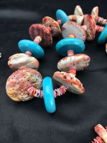 Navajo Spiny Oyster & Turquoise Necklace | Sterling Silver | Authentic Native American Handmade | 32" | 2910
