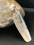 Navajo Turquoise Feather Pendant | Authentic Native American Sterling Silver | Multi-Stone | Handmade | 3.5" | 2106