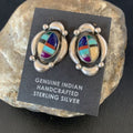 Native American Women's Sterling Silver Blue Turquoise Multi-Color Earrings | Handmade | 13015