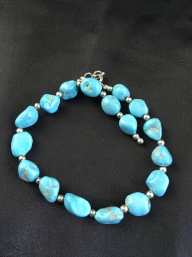 Native American Sterling Silver Bracelet | Sleeping Beauty Turquoise Inlay | 6.75" | 10146