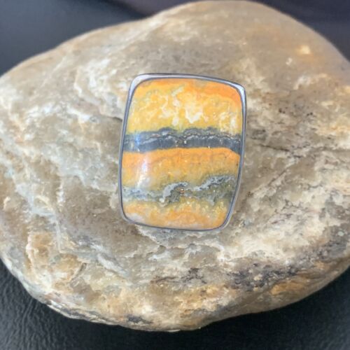 Navajo Bumble Bee Jasper Ring | Sterling Silver | Sz 8 Adjustable | Authentic Native American Handmade | 11540