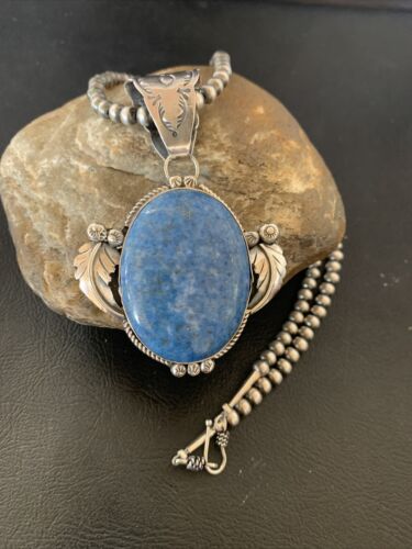 Navajo Denim Lapis Necklace with Pendant | Sterling Silver | Authentic Native American Handmade | 12442