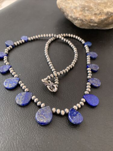 Navajo Lapis Lazuli Teardrop Necklace | Sterling Silver | 20" | Authentic Native American Handmade | 02045