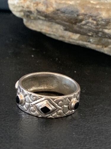 Navajo Men's Sterling Silver Black Onyx Ring | Sz 9 | Native American Old Pawn | 10801