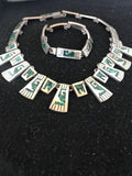 Navajo Old Pawn Sterling Silver Necklace Bracelet Set | Chip Inlay Turquoise | Authentic Native American Jewelry | 11857