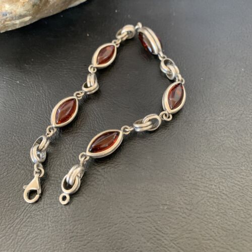 Navajo Deep Gold Amber Link Bracelet | Sterling Silver | 8.25" | Authentic Native American Handmade | 12656