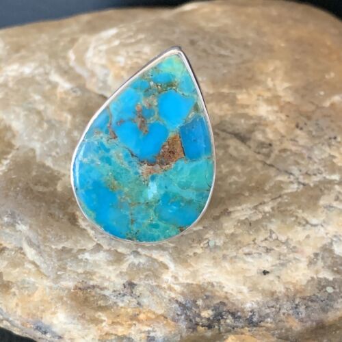 Navajo Blue Kingman Turquoise Ring | Sterling Silver | Sz 8 | Authentic Native American Handmade | 12792