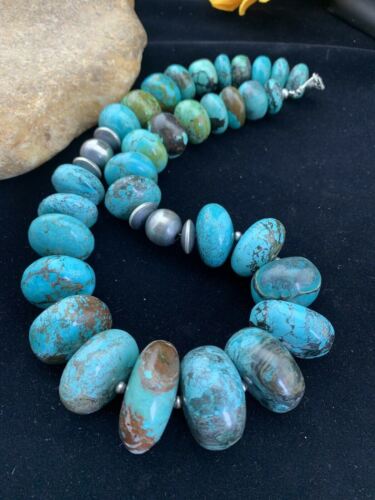 Navajo Pearls Sterling Silver & Blue Turquoise Graduated Necklace | Authentic Native American | 24" | 01745