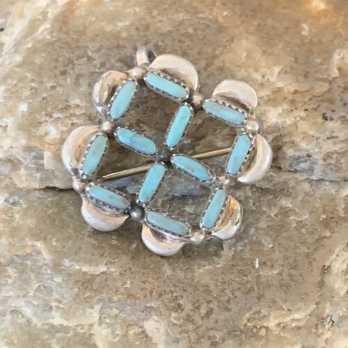 Zuni Blue Turquoise Pin Pendant | Sterling Silver | Authentic Native American Handmade | 12133