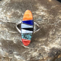 Navajo Sterling Silver Multi-Color Red Spiny Oyster Lapis Inlay Ring Sz 6 | Handmade | 14725