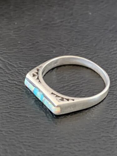 Southwestern Women's Navajo Blue Turquoise White Opal Inlay Ring | Sz 7 | 11151