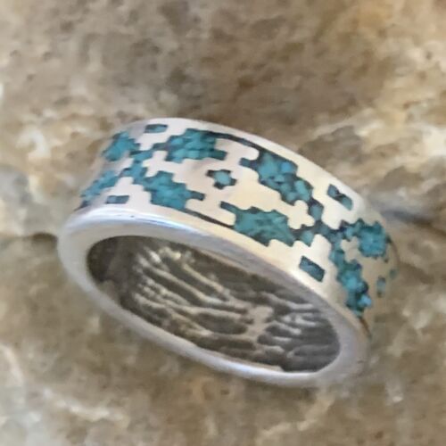 Navajo Women's Turquoise Ring | Sterling Silver | Native American Chip Inlay | Sz 5.5 | 12468