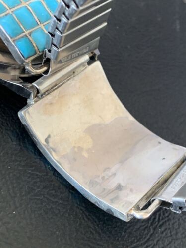 Men's Zuni Sterling Silver Watch with Blue Turquoise Inlay Tips | Authentic Native American Jewelry | 2119