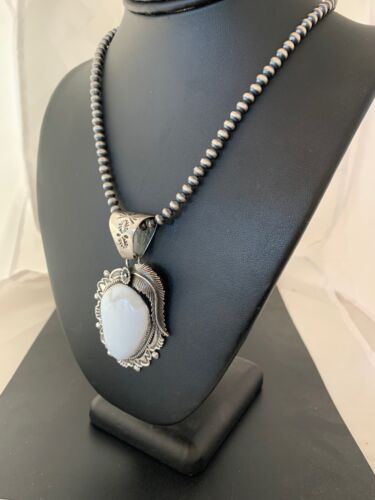White Buffalo Turquoise Pendant Necklace | Navajo Sterling Silver | Authentic Native American Handmade | 4240