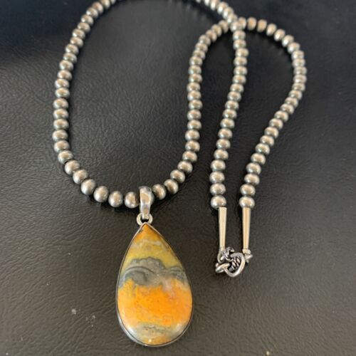 Navajo Bumblebee Jasper Pendant Necklace | Sterling Silver | Authentic Native American Handmade | 12729