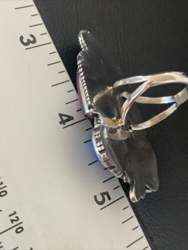 Navajo White Buffalo Spiny Oyster Lapis Multi-Stone Ring | Authentic Native American Sterling Silver | Sz 10.5 | 11568
