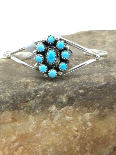 Native American Handmade Sterling Silver Blue Turquoise Bracelet | 10181