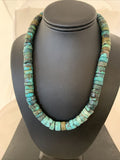 Native American Blue Green Turquoise Heishi Necklace | 9mm | Sterling Silver | 20" | 872