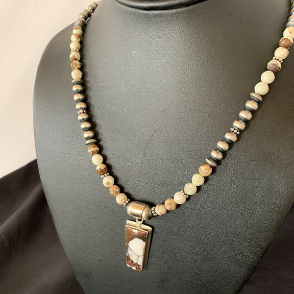 Navajo Wild Horse Turquoise Necklace Pendant | Sterling Silver | Authentic Native American Handmade | 11372