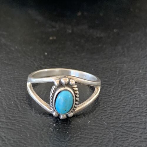 Native Old Pawn Navajo Blue Turquoise Ring | Sterling Silver | Sz 6.5 | 10771