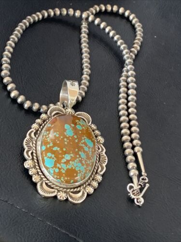 Navajo Blue #8 Turquoise Pendant Necklace | Sterling Silver | Authentic Native American Handmade | 10229