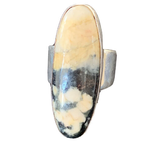 Southwestern Navajo Cinnabrite Ring | White Black | Sterling Silver | Sz 6.5 | 01549