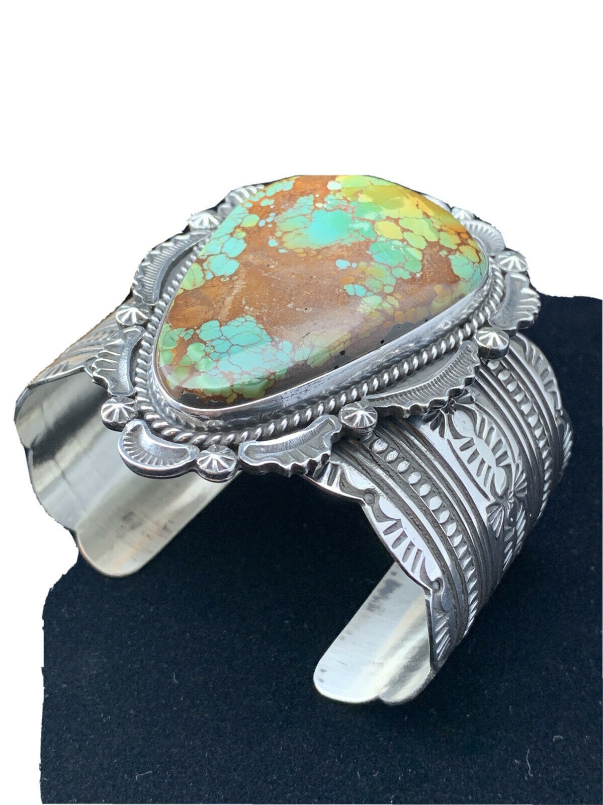Native American Navajo Spiderweb Turquoise Cuff Bracelet | Sterling Silver | 01806