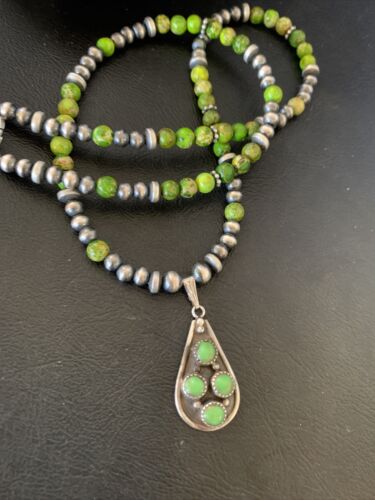 Navajo Green Gaspeite Turquoise Pendant | Authentic Native American Sterling Silver | Multi-Stone | 12265