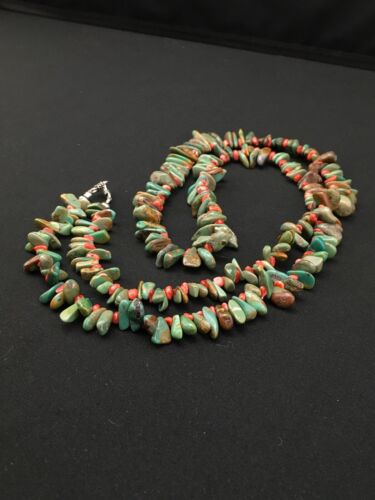 Navajo Green Turquoise & Spiny Oyster Necklace | Sterling Silver | 34" | Authentic Native American Handmade | 4738