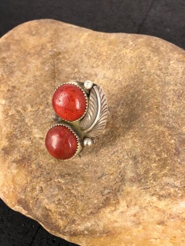 Navajo Apple Coral Sponge Ring | Sterling Silver Multi-Stone | Sz 9.25 | Native American Handmade | 8857