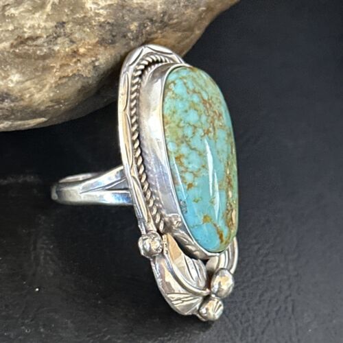Navajo Blue Turquoise #8 Rings | Sterling Silver | Sz 9.5 | Authentic Native American Handmade | 14285