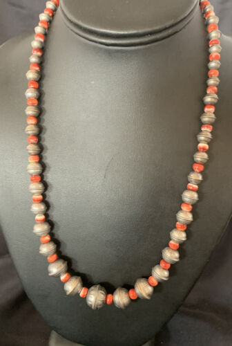Navajo Pearl Red Spiny Oyster Bead Necklace | Sterling Silver | Single Strand | 11878