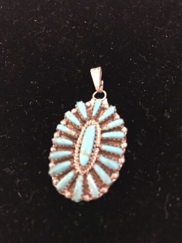 Navajo Sterling Silver Turquoise Cluster Pendant | Signed | 1.5" Multi-Stone | Southwestern | 3198