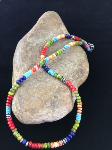 Navajo Multi-Color Turquoise Necklace | Sterling Silver | 21" | Authentic Native American Handmade | 10002