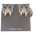 Native American Zuni Sterling Silver Inlay Earrings | Turquoise Coral Mother of Pearl | 1085