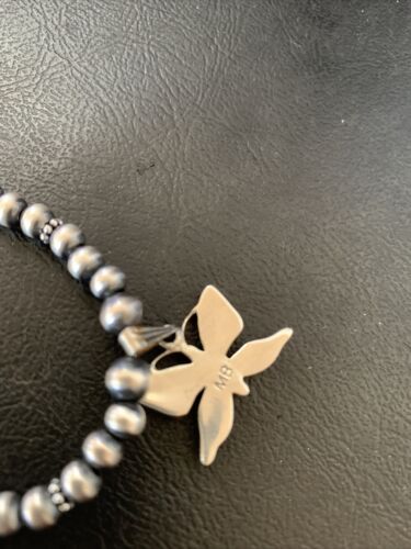 Navajo Pearl Sterling Silver Butterfly Turquoise Necklace Pendant | Authentic Native American Handmade | 12559