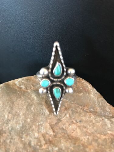 Navajo Turquoise Multi-Stone Ring | Authentic Native American Sterling Silver | Sz 7.5 | 8206