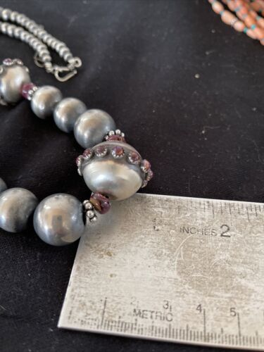 Navajo Purple Spiny Oyster Graduated Bead Necklace | Sterling Silver | Native American Handmade | 20" | 1144
