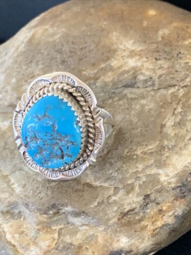 Navajo Blue Kingman Turquoise Ring | Sterling Silver | Sz 8 | Authentic Native American Handmade | 12213
